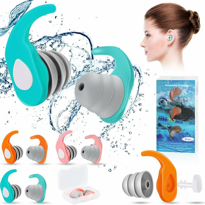 Waterhandschoenen |  Oordopjes voor Zwemmen – 3 Pairs – Volwassenen en Kinderen – Zwem Oordopjes – Oordopjes voor Zwemmers voor Mannen – Waterdichte Siliconen Oordopjes voor Zwemmen, Snorkelen, Douchen en Surfen (Turquoise, Oranje, Roze) Waterhandschoenen Waterhandschoenen