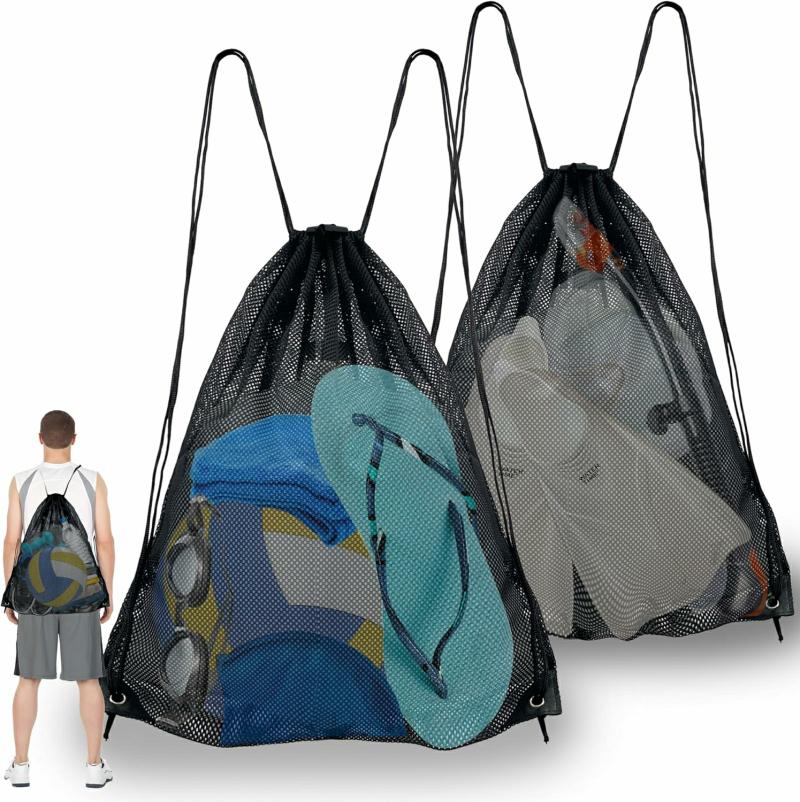 Uitrustingstassen |  2-Pack Grote Mesh Zwem Drawstring Tas 18X24”, Strand Gym Rugzak Mesh Zwembad Tas Equipment Voor Zwemmers Verkenning Uitrustingstassen Uitrustingstassen