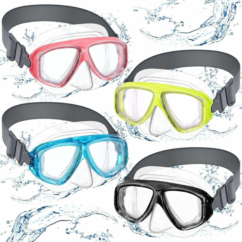 Zwembril |  4 Pakketten Kinderen Zwembrillen Met Neusbedekking Duikmasker Elastische Stofriem Duik Zwemmasker Zwemgoggles Geen Leaking Waterdicht Duidelijke Snorkelgoggles Zwembril Luchtblauw, Geel, Zwart, Roze